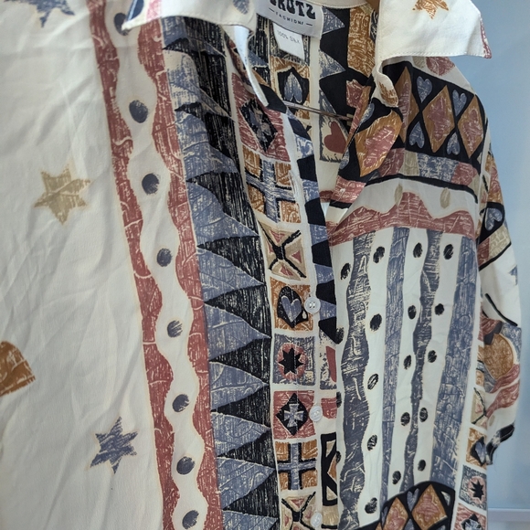 📼Vintage Perutz 100% SILK Unisex Abstract Print Blouse - XL - Picture 4 of 9